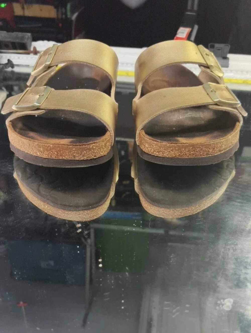 Birkenstock Mens 11 Double-Buckle Sandals in Metallic Gold